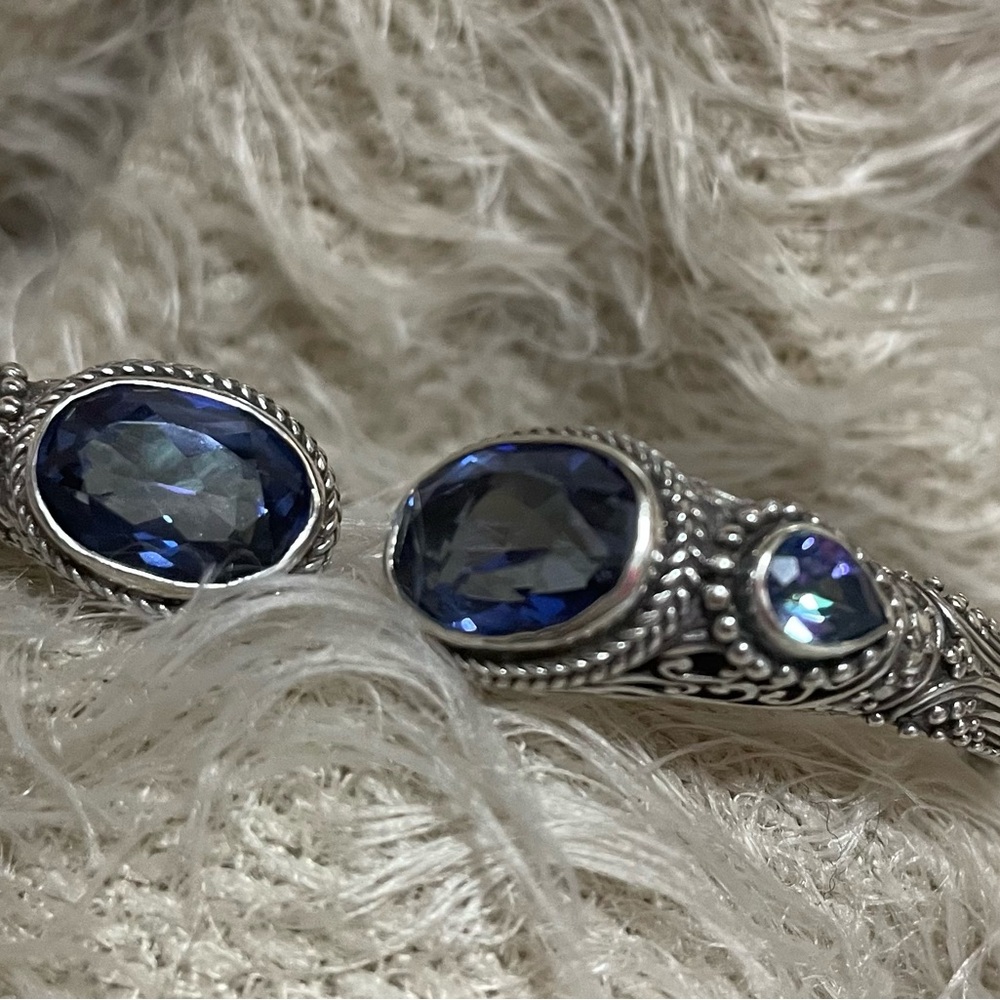 Artisan of Bali English blue mystic quartz & sheer luck mystic topaz silver cuff - Picture 3 of 3